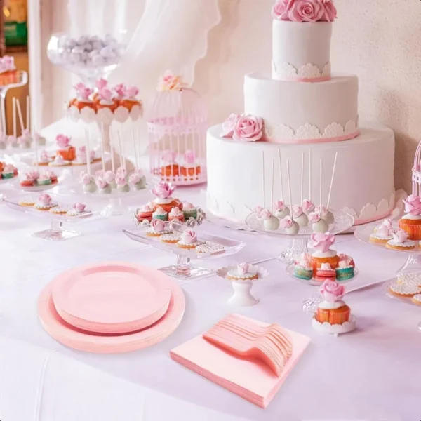 Pink Party Supplies Set Include Pink Birthday Paper Plates and Napkins for Party Women Severs 25 Guests - Image 4