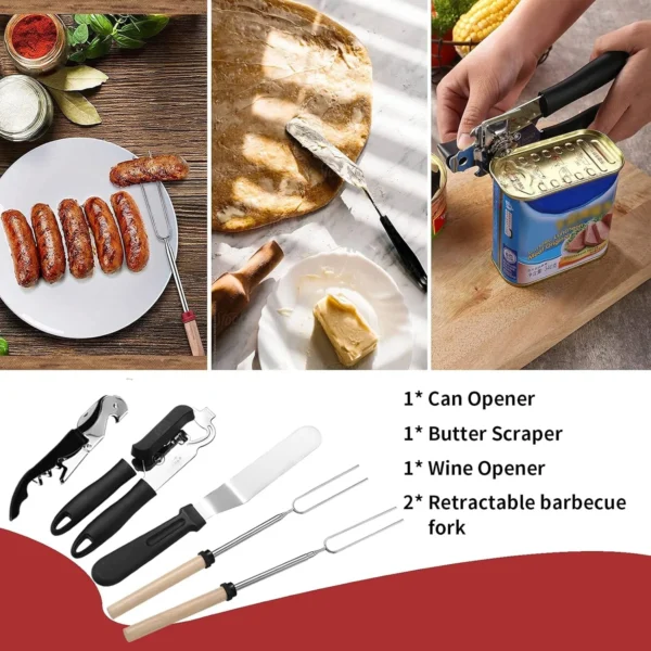 Portable Camping Kitchen Utensil Set-27 Piece Cookware Kit, Stainless Steel Outdoor Cooking and Grilling Utensil Organizer - Image 6