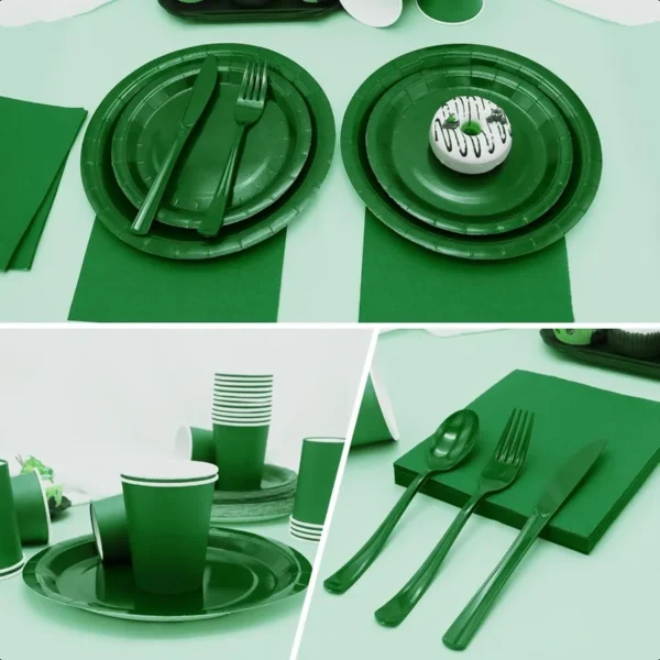 Green Paper Plates Party SuppliesGreen Plates Disposable Dinnerware Sets 168pcs Green Plates and Napkins Party Supplies for St. - Image 5