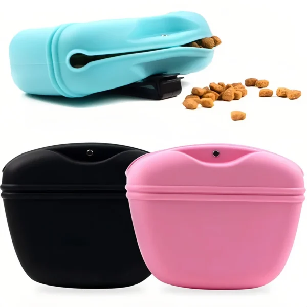 Pet Treats Bag - Leak-proof silicone training bag with buckle clip, portable outdoor feeding training dog-tan - Image 3