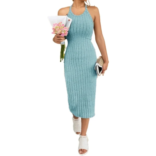 Women's sweater dresses, round neck, solid color, versatile, without belt, knitted sweater dress - Image 2