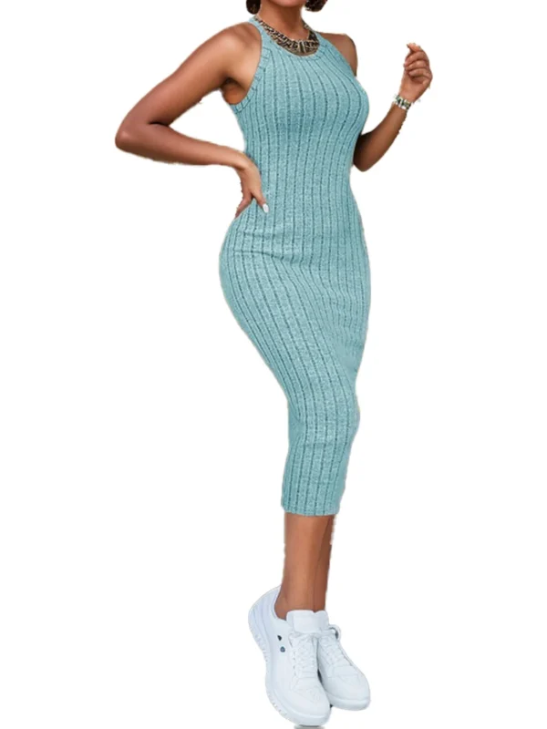Women's sweater dresses, round neck, solid color, versatile, without belt, knitted sweater dress - Image 5