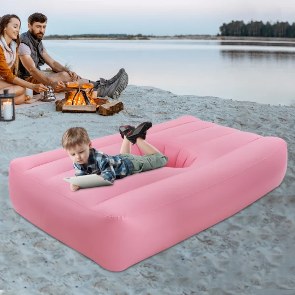 (Pink) PVC Inflatable Bed Mattress, Post Surgery Recovery Bed with Hole & Electric Air Pump, for Post-Surgery Recovery, Outdoor - Image 2