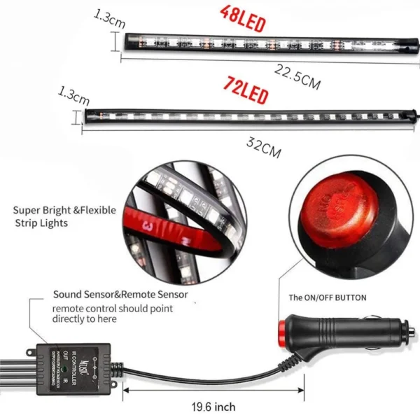 RGB Automotive Atmosphere Decorative Lamp Led Interior Light Strip Car Foot Ambient Lights with USB Cigarette with Remote Voice - Image 5