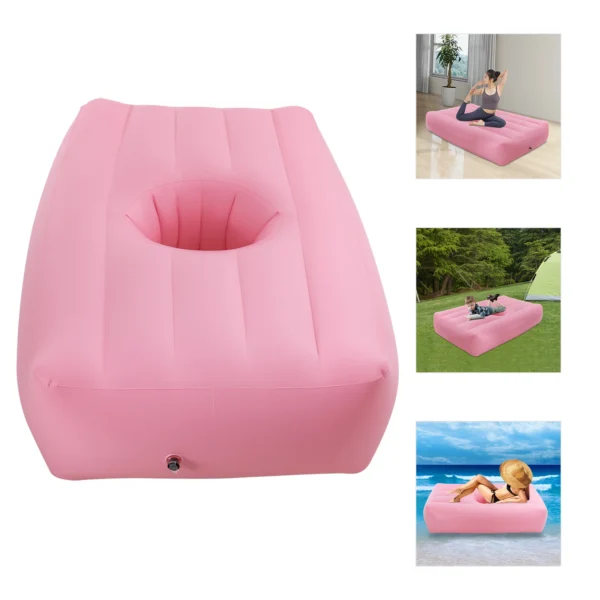 (Pink) PVC Inflatable Bed Mattress, Post Surgery Recovery Bed with Hole & Electric Air Pump, for Post-Surgery Recovery, Outdoor