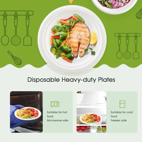 9 inch 150 Pack Compostable Paper Plates Heavy Duty Disposable Biodegradable Ecofriendly Sugarcane Bagasse Plates for Party Din - Image 6