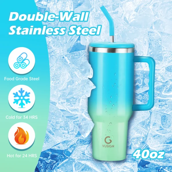Deli 40 oz Blue Insulated Stainless Steel Tumbler - Image 2