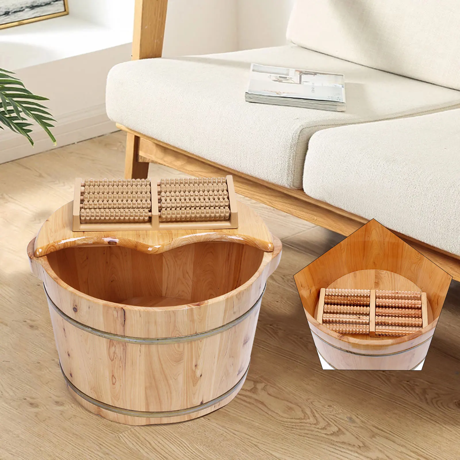 Foot Basin Wooden Bucket Foot bath Massage Plus Cover Plate and MASSA Environmentally Friendly Household Products - Image 3