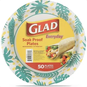 Glad Disposable Paper Plates With Palm Leaves Design 8.5 Inch Round for Everyday Use Cut Proof Soak Proof 50 Count