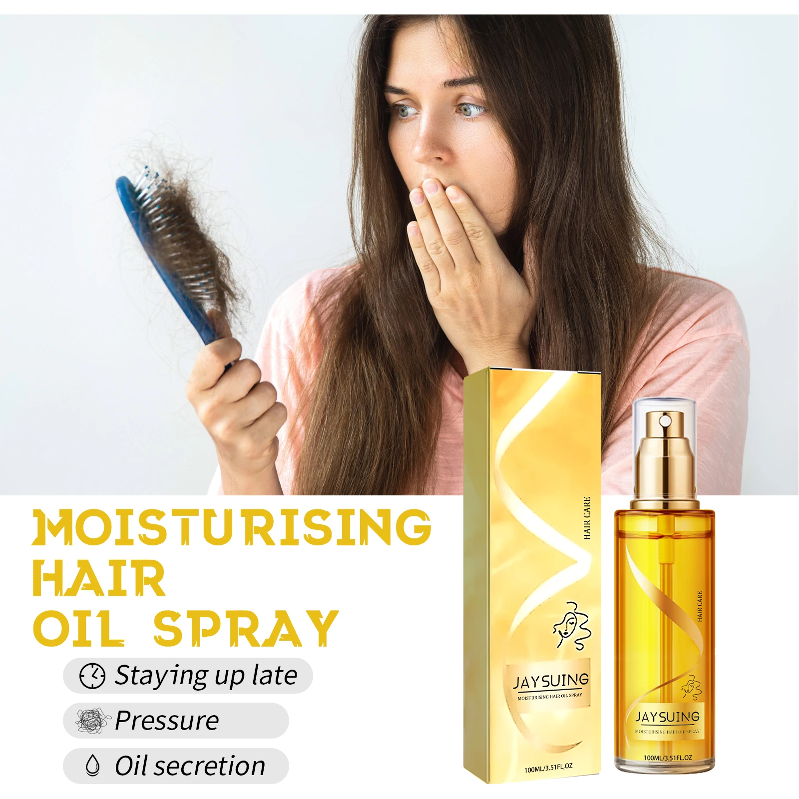JAYSUING Hair Moisturizing Oil Spray Repair Damaged Dry Frizzy Smooth Balance Grease Nourish Roots Soften Scalp Hair Care Serum 100ml/box - Image 5