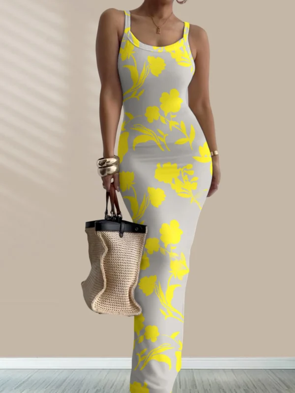 Women Dress 2024 Summer White Halter Robe Slim Fit Elegance for Evening Yellow XL - Image 4