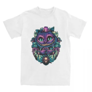 Cheshire Cat Shirt Alice in Wonderland Graphic T Shirt Men Cotton T-Shirts O Neck Tee Shirt Short Sleeve Clothing Gift Idea