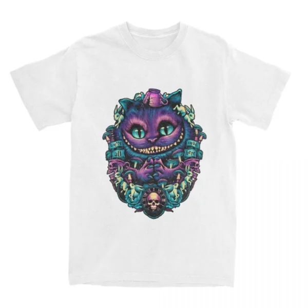 Cheshire Cat Shirt Alice in Wonderland Graphic T Shirt Men Cotton T-Shirts O Neck Tee Shirt Short Sleeve Clothing Gift Idea
