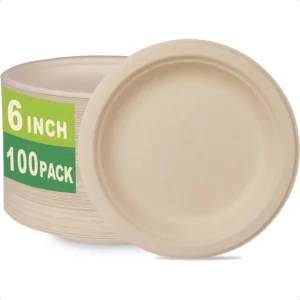 100 Count 6 Small Compostable Dessert Plates Heavyduty Unbleached Biodegradable Bagasse and Bamboo fiber Paper Plates