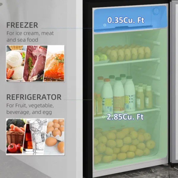 HOMCOM 3.2 Cu.Ft Mini Fridge with Freezer Single Door Compact Refrigerator with Adjustable Thermostat Shelf and Reversible Door - Image 6