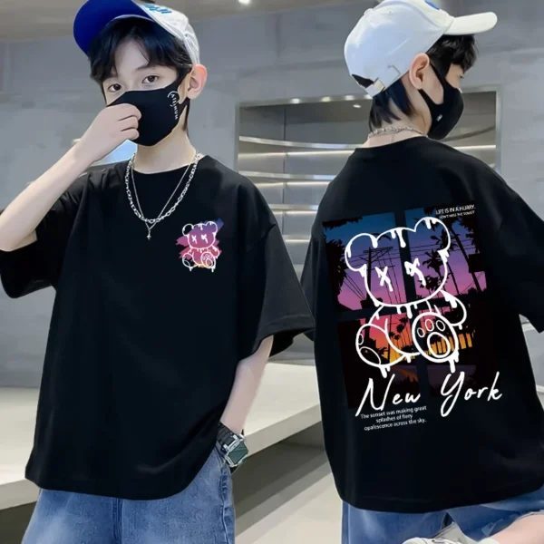 Korean Children's Clothes 2025 Summer Tops Art New York City Graphic T Shirts Cotton Baby Boys Short Sleeves Shirt Kids Clothes - Image 7