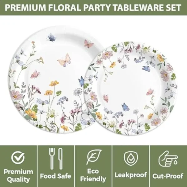 96 Pcs Wildflower Party Supplies Disposable Paper Plates and Napkins Set For Spring Baby Shower Wedding Birthday Perfect For 24 - Image 4