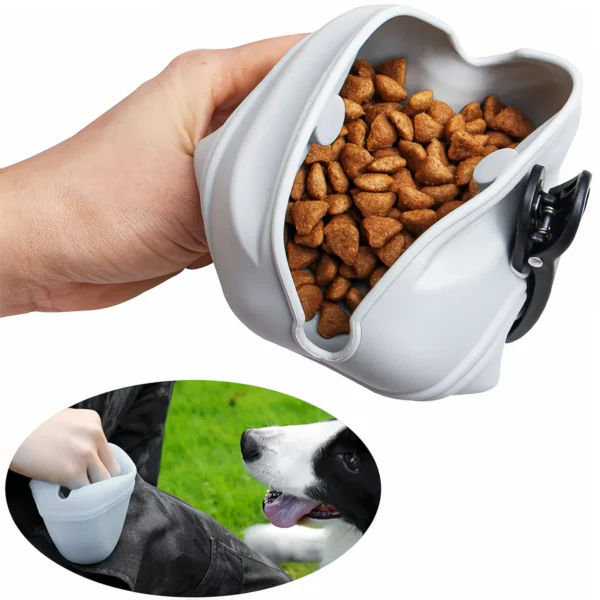 Pet Treats Bag - Leak-proof silicone training bag with buckle clip, portable outdoor feeding training dog-tan - Image 2