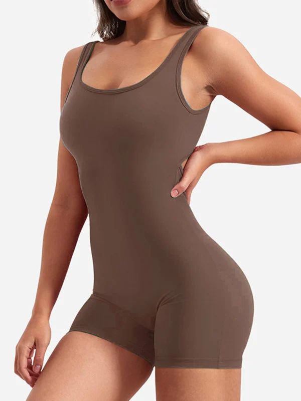 Women Workout Romper Open Back Yoga Jumpsuit Slim Fit Spring 2024 Casual Style Coffee XL