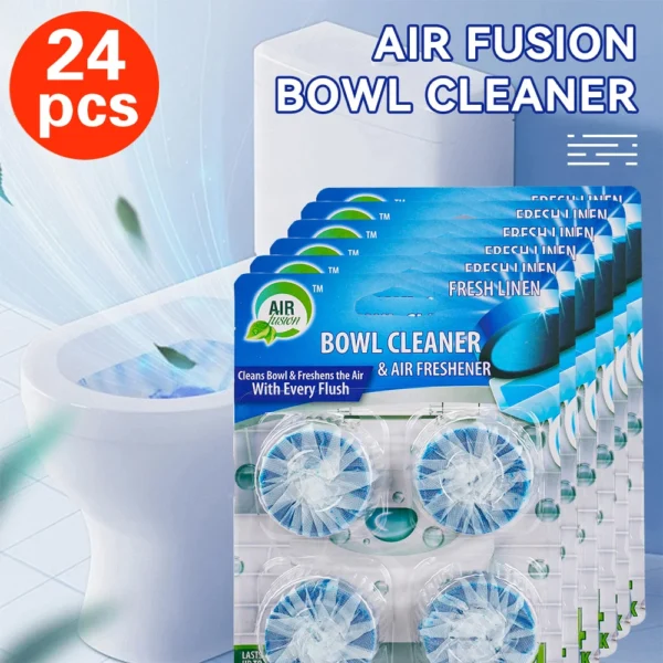 Air Fusion Automatic Toilet Bowl Cleaner Tablets 24 pc 6 Pack  Linen Scent Slow-Releasing Toilet Tank Cleaners Line
