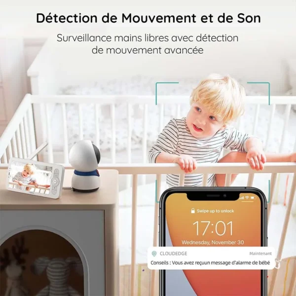 BOIFUN 1080P 5" Baby Monitor Camera, PTZ 355°Camera Baby Motion Monitoring and Automatic Tracking, Monitor and Smartphone - Image 4