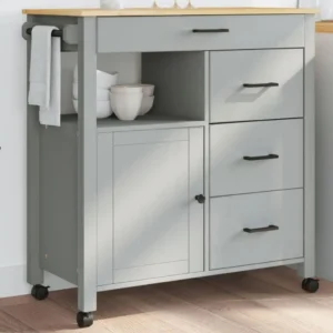 Sturdy Kitchen Utility Cart Solid Pine Wood Construction 33.1x15.7x35.4 inches Multi-Purpose Storage Trolley