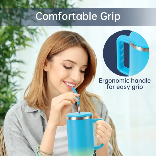 Deli 40 oz Blue Insulated Stainless Steel Tumbler - Image 5