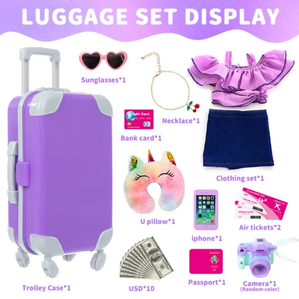 18Inch Doll Clothes Purple Coat Lovely Travel Suitcase Set American OG Girl Doll Outfit Hoodie Jacket Baby Toys Wear Girl's Gift - Image 3