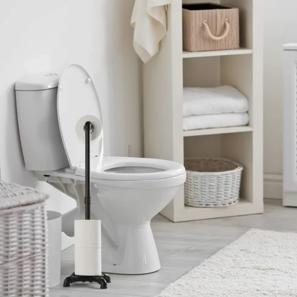 Heavy Duty Freestanding Toilet Paper Holder | Industrial Bathroom Tissue Roll Dispenser Stand with Base, Black - Image 5
