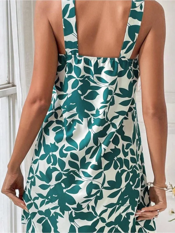 Women Dress Floral Print Halter Neck Robe Fresh Off-Shoulder Midi Dress for Spring Green XXL - Image 4
