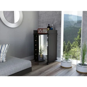 Dukat Bar Cart Two Shelves Six Builtin Wine Rack Four Casters Black