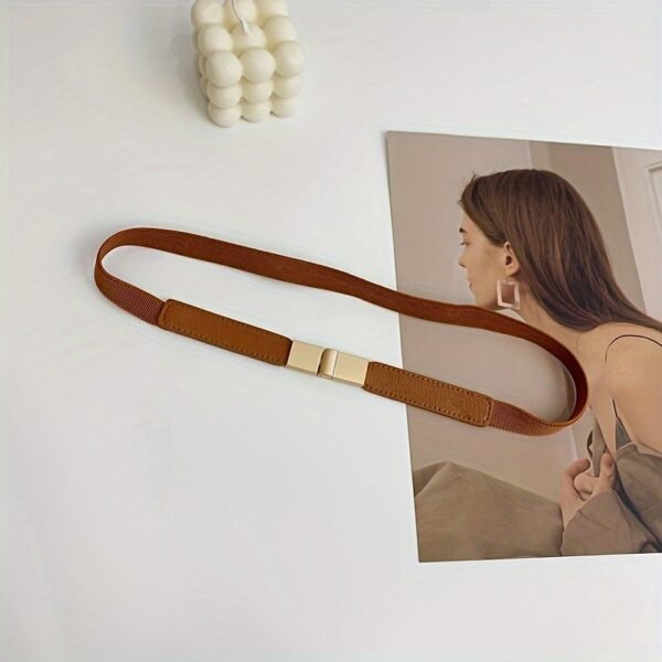 1pc ​Golden Buckle Classic Cinch Belt Stretch Waistband Dress Belt Women Thin Elastic Waist Belt Adjustable - Image 5