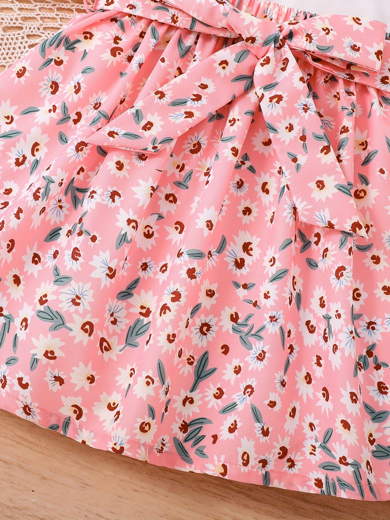 2pcs Toddler Girls Floral Heart Graphic Ruffle Trim T-Shirts Top & Belted Skirt Set Kids Summer Clothes - Image 5