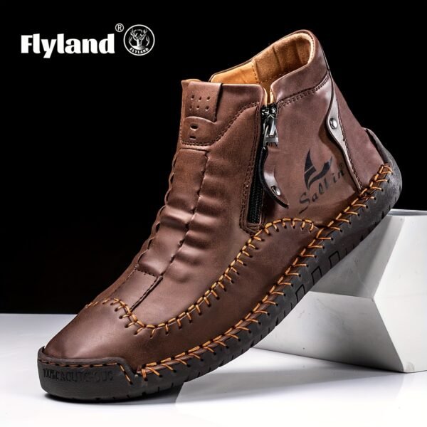 Comfortable Wear-resistant FLYLAND Men's Ankle Boots Vintage Style Non-slip Stitch Boots for Hiking Trekking Climbing Outdoor Shoes - Image 8