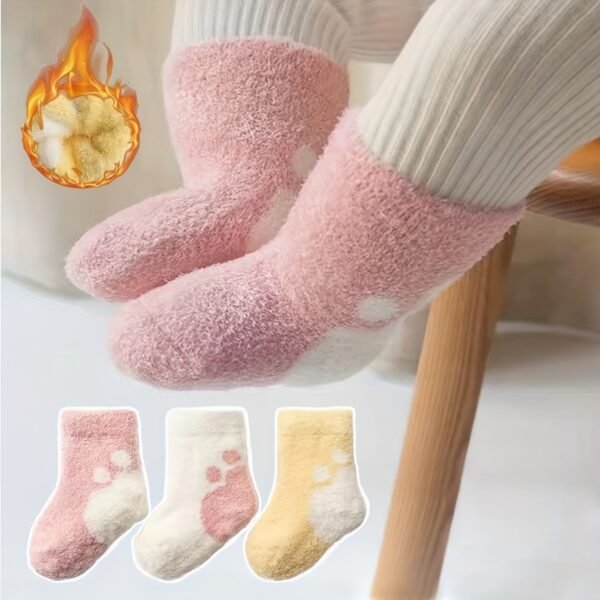 3pairs Men's Autumn And Winter Soft Skin-friendly Cute Color Block Paw Pattern Baby Socks For Daily Dressing - Image 3