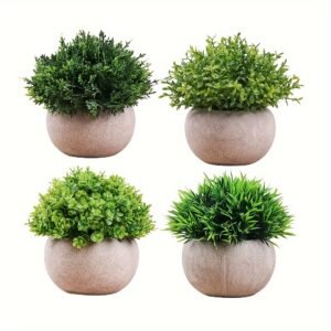 4 Pcs Artificial Fake Plants - Indoor Greenery Faux Plants for Home Office Farmhouse Living Room Wall Decor