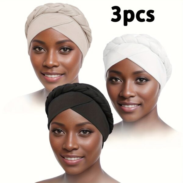 3pcs/set Vintage Braided Boho Head Wraps - Elastic and Breathable Forehead Turban Hats for Women - Perfect for Ramadan, Chemo, and Everyday Wear - Image 13