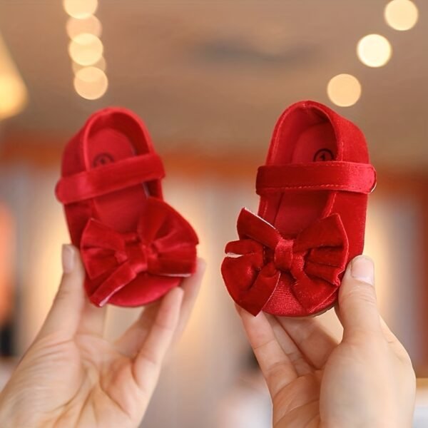 Trendy Elegant Bowknot Mary Jane Shoes For Baby Girls, Trendy Comfortable Non Slip Soft Flat Sole Shoes For Indoor Outdoor Party, Spring And Autumn - Image 2