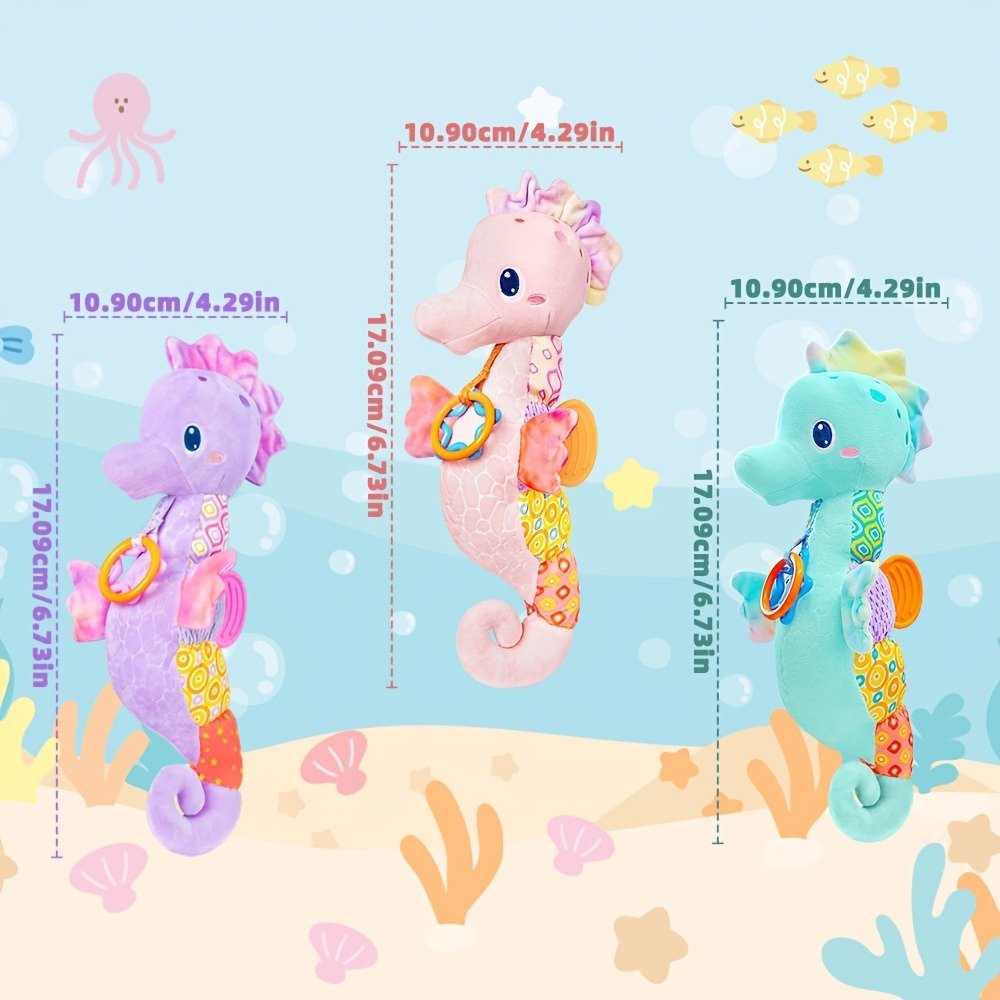 Baby Toys 0-6 Months, Infant Musical Stuffed Animals Seahorse Soft Toy With Bright Colors, Crinkle Sound Paper, Multi-Textures & Rattles, Blue, Christmas Gift Halloween Gift Easter Gift Birthday Gift As Halloween, Christmas Gift - Image 2
