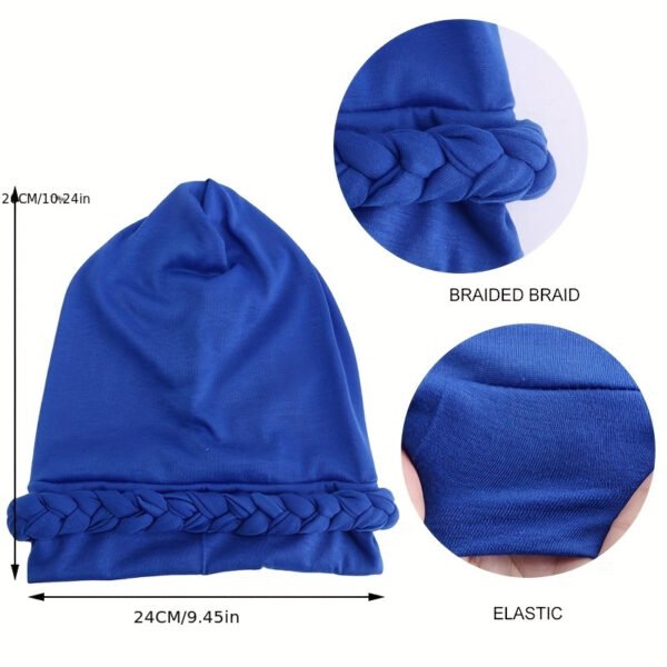 2pcs/set Breathable Braided Turban Hats for Women - Elastic Head Wraps for Ramadan, Chemo, and More - Classic Solid Colors - Image 5