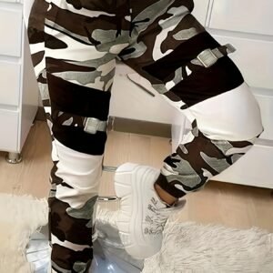 Stretchy Camo Chic Jeans - Women Jeans - High-Waisted, Slim Fit, Elastic Waistband, Versatile Fashion Denim Pants for Daily Wear, Casual Style, Comfortable and Flattering