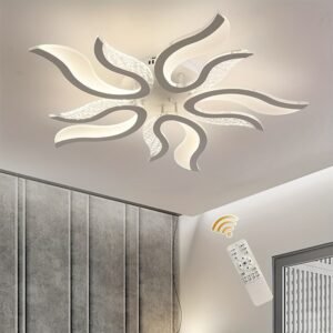 LED Ceiling Light Dimmable Modern Ceiling Lamps with Remote, Flame Shape LED Chandelier Light Fixture for Living Room Dining Room Bedroom Decorative Lamp, 3 Color/3000-6500K