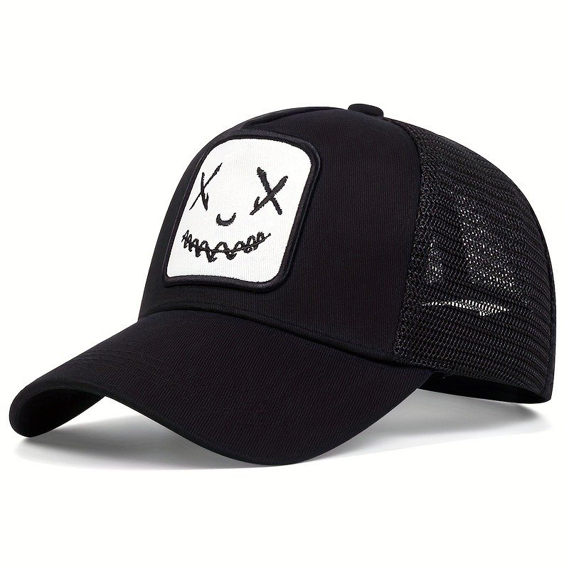 Smiling Face Embroidery Baseball Cap Unisex Mesh Breathable Hip Hop Trucker Hat Adjustable Sunscreen Dad Hats For Women & Men - Image 3