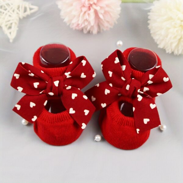 1 Pair New Red Baby Socks with Non-Slip Dots, Infant Anti-Slip Floor Socks, All-Season Knit Fabric Polyester Blend, Hand Wash Only, Suitable for 0-1 Years Old - Image 4
