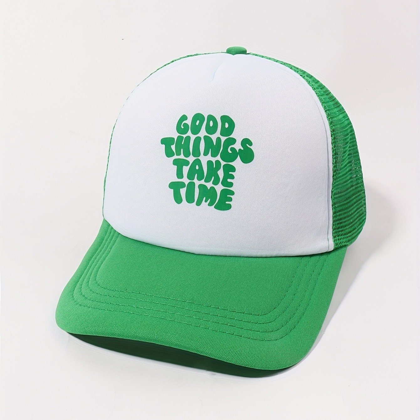 Printed Mesh Trucker Hat Good Things Take Time Color Block Baseball Cap Unisex Simple Breathable Dad Hats For Women Men - Image 11