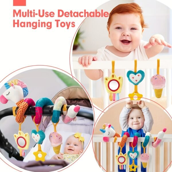 Car Seat Toys For Babies 0-6 Months Girl - Baby Toys 3-6 Months - Rattle, Mirror, Crinkle, Squeaky Carseat Stroller Toys 0-6 Months Developmental Newborn Baby Girl Gifts - Image 3