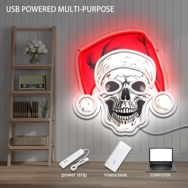 Single Color USB Powered Christmas Skull Neon Light - Wall-Mounted Decorative Lamp for Home & Party - Image 2