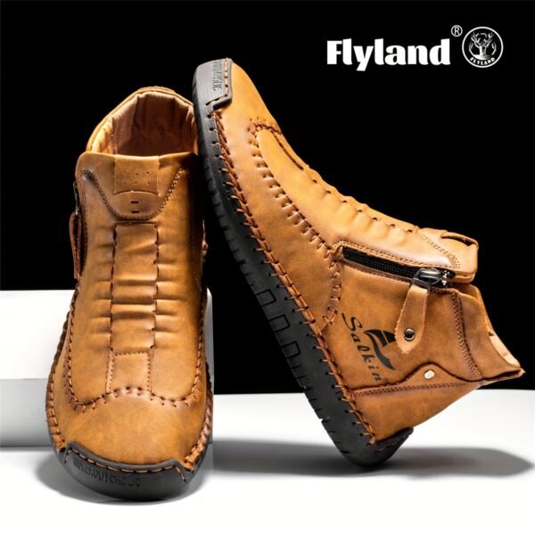 Comfortable Wear-resistant FLYLAND Men's Ankle Boots Vintage Style Non-slip Stitch Boots for Hiking Trekking Climbing Outdoor Shoes - Image 14