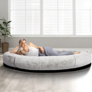 Human Dog Bed 71"x45"x14", Human-Sized Large Dog Bed Fits Adults And Pets, Washable Faux Fur Cover Giant Beanbag Bed, Napping Orthopedic Dog Beds For Humans With Blanket And Pillow, Gray