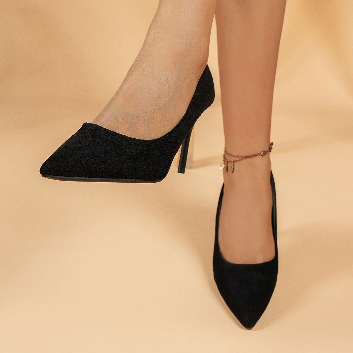 Women's Pointed Toe High Heels, Sexy Black Slip On Stiletto Court Pumps, Versatile Dress Heels - Image 7